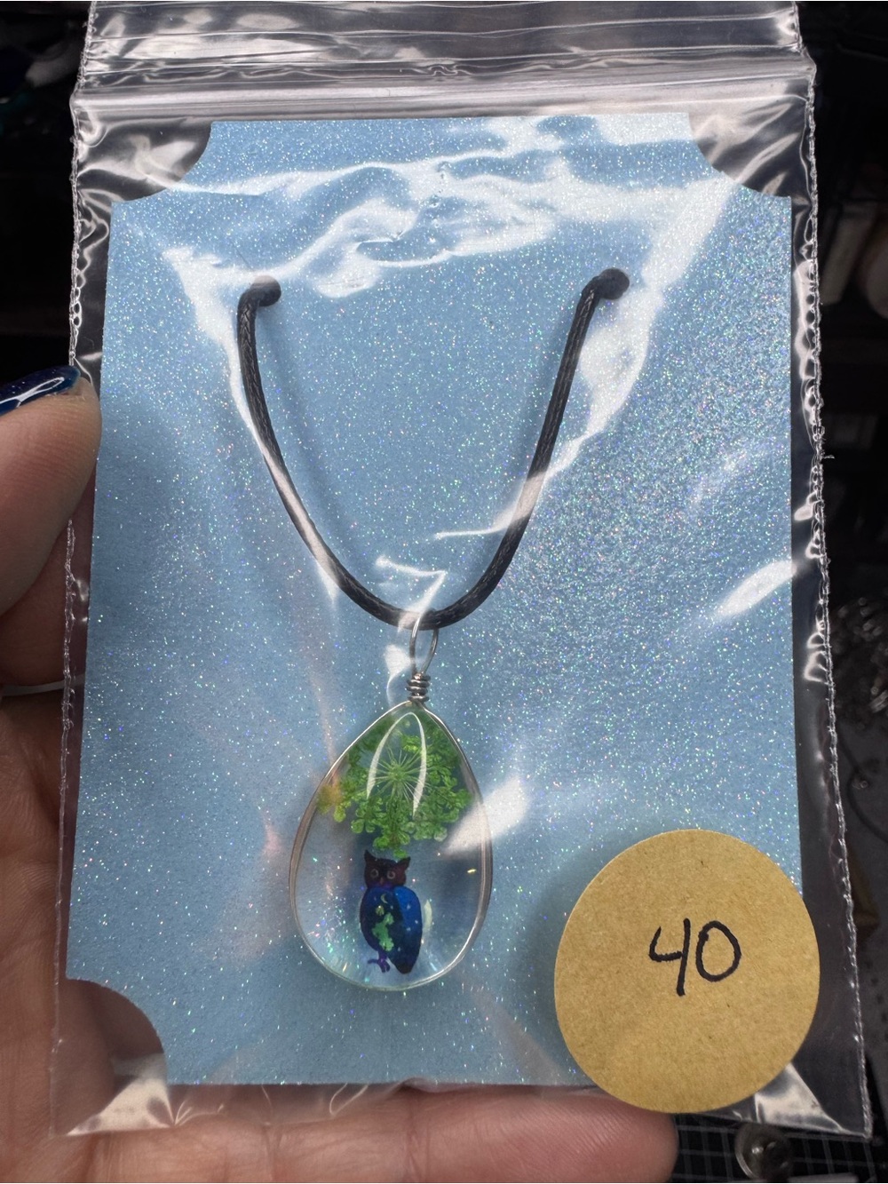 Teardrop Resin Owl Pendant Necklace - Green & Multicolor